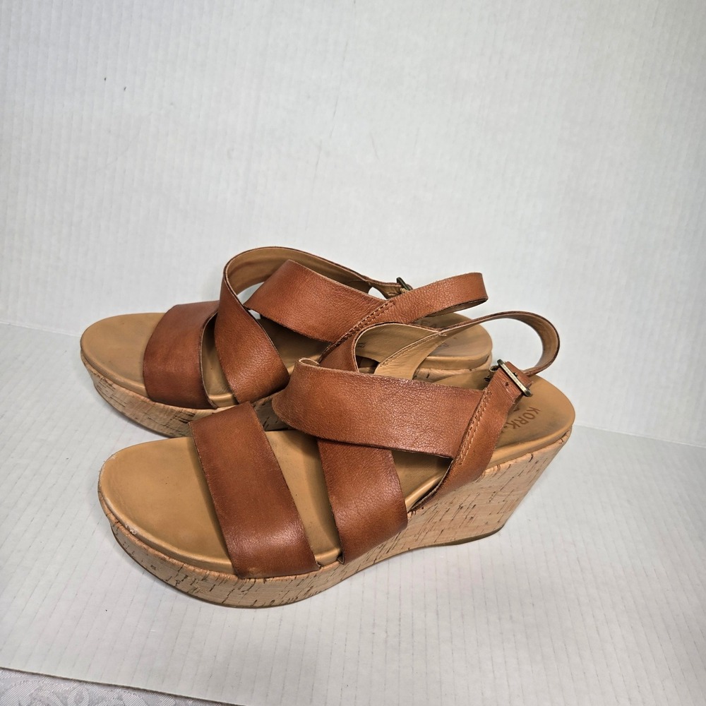 Kork-Ease Tan Ashcroft Leather Cork Wedge Sandals 8M Platform Strappy - Picture 2 of 9